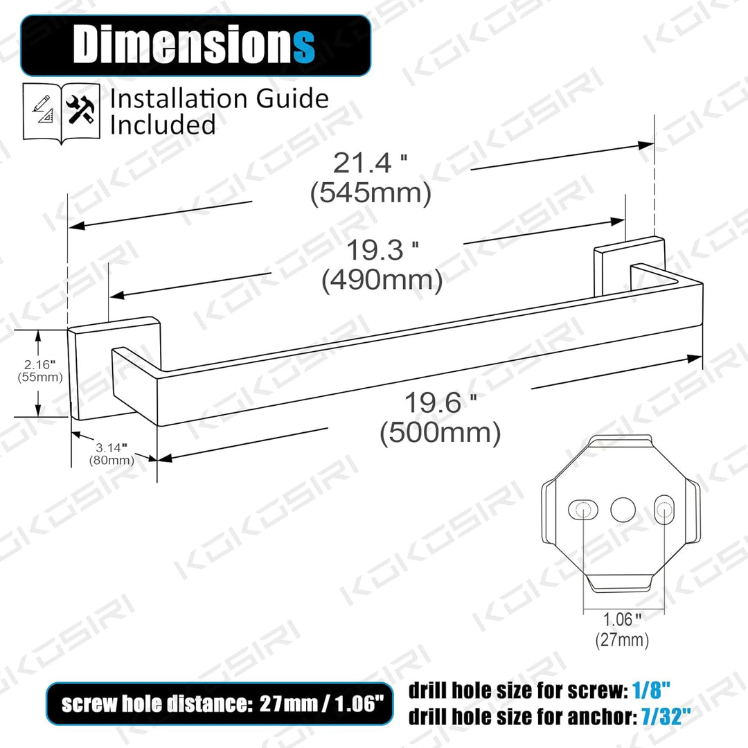 KOKOSIRI 50,8 cm Handtuchstange Badezimmer Rails Küche Handtuchhalter Wandmontage SUS304 Edelstahl H