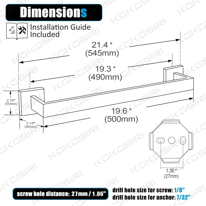 KOKOSIRI 50,8 cm Handtuchstange Badezimmer Rails Küche Handtuchhalter Wandmontage SUS304 Edelstahl H