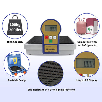 BACOENG Electronic Kältemittel skala 100 kg mit hintergrundbeleuchteter LCD-Anzeige, mitgelieferter