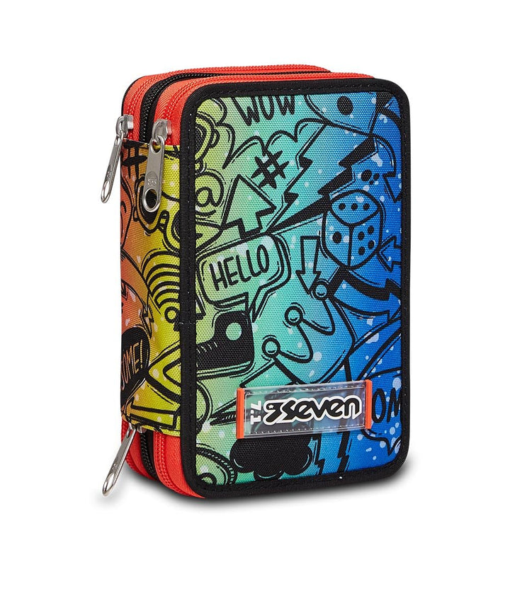 Seven Federmäppchen, Mäppchen, mehrfarbig, Federtasche für Schreibwaren, Etui komplett mit Bleistift