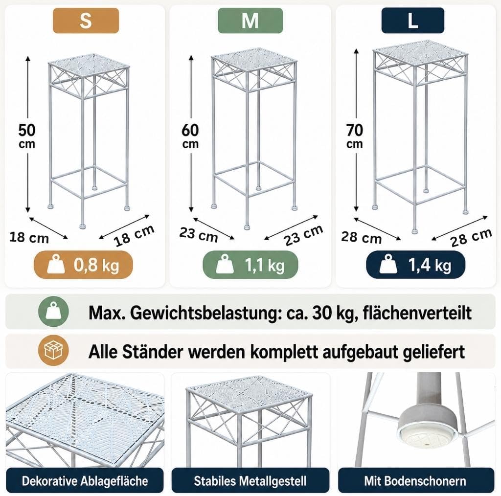 DanDiBo Blumenhocker Weiss Metall Eckig Blumenständer 96314 3er Set Beistelltisch Blumensäule Modern