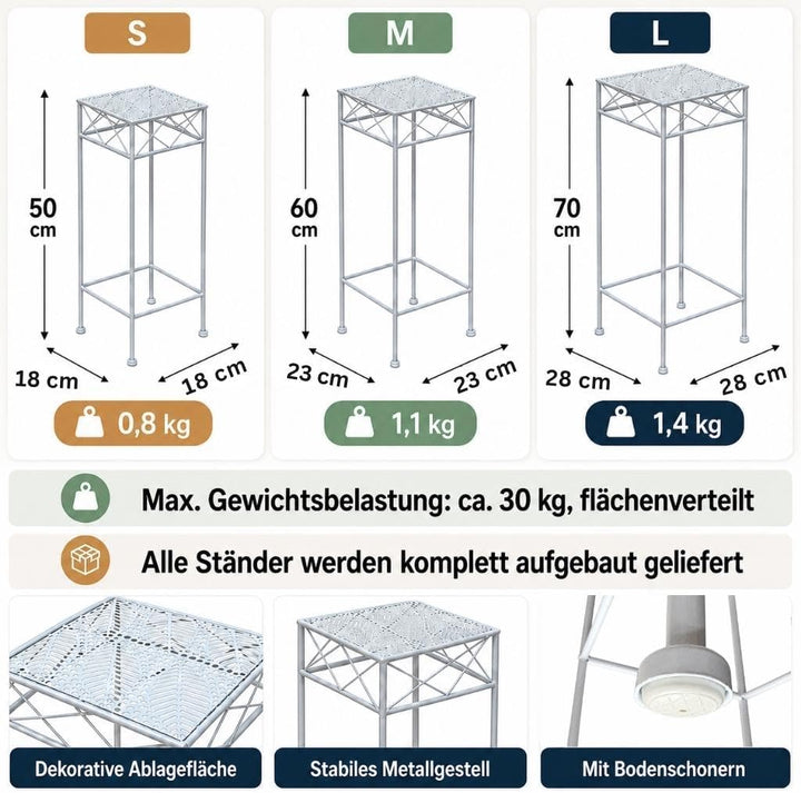 DanDiBo Blumenhocker Weiss Metall Eckig Blumenständer 96314 3er Set Beistelltisch Blumensäule Modern