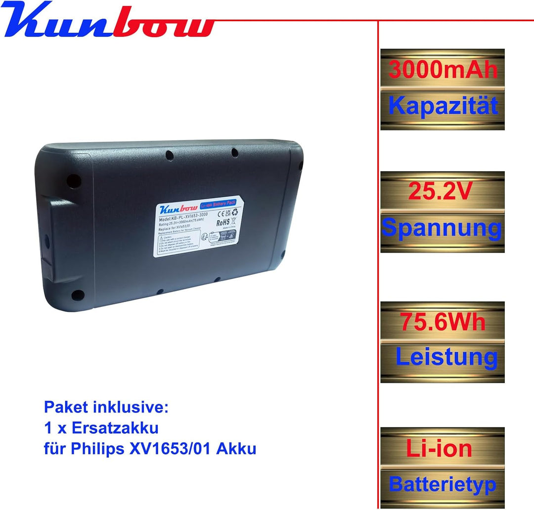 3000mAh Ersatzakku für Philips 5000er Serie, akku für XC5041, XC5043, XC5141, XC5142, XC5242, XC5243