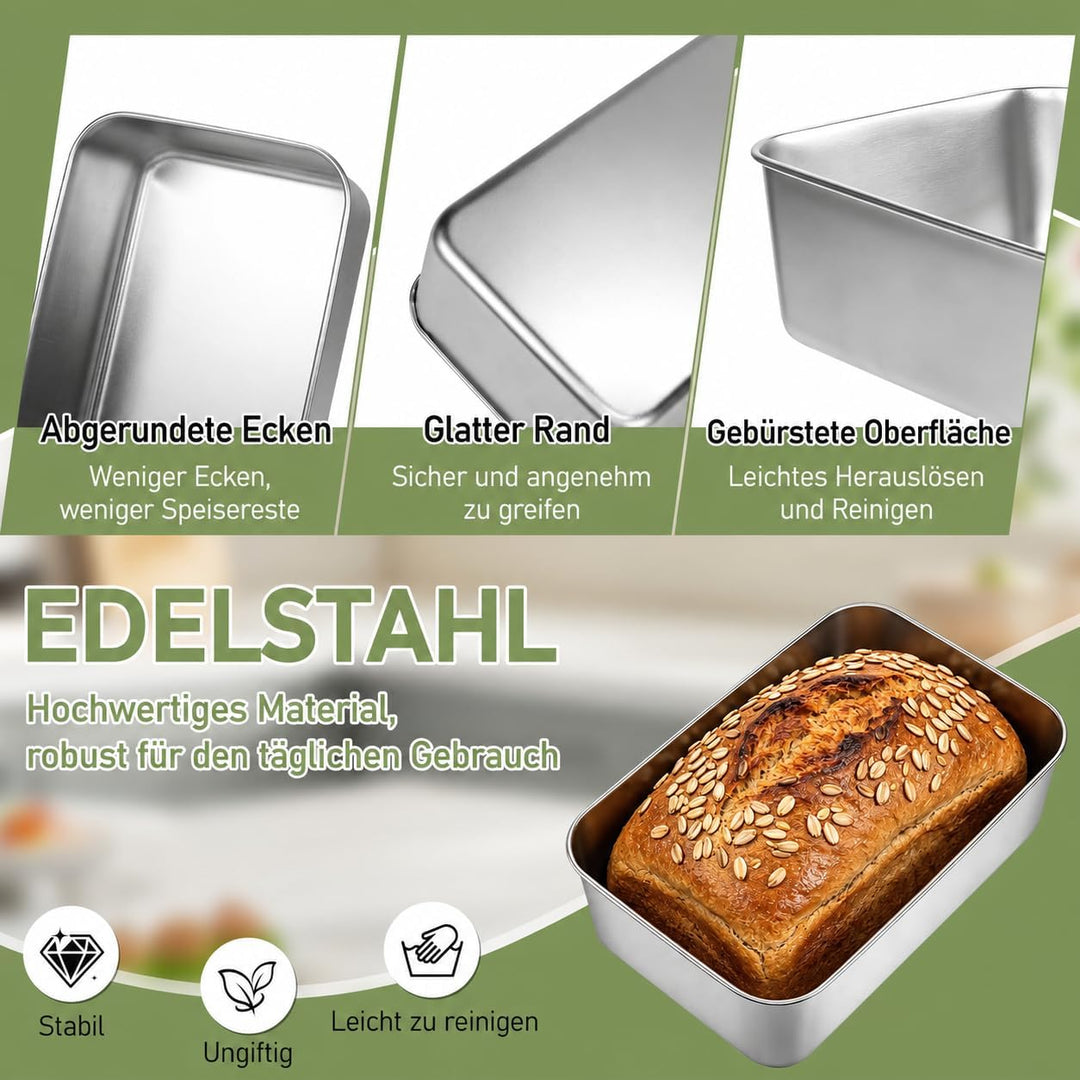 8er Set Kastenform Edelstahl, 22 x 15 x 6,5 cm Backform ohne Beschichtung, Edelstahl-Kastenformen Br