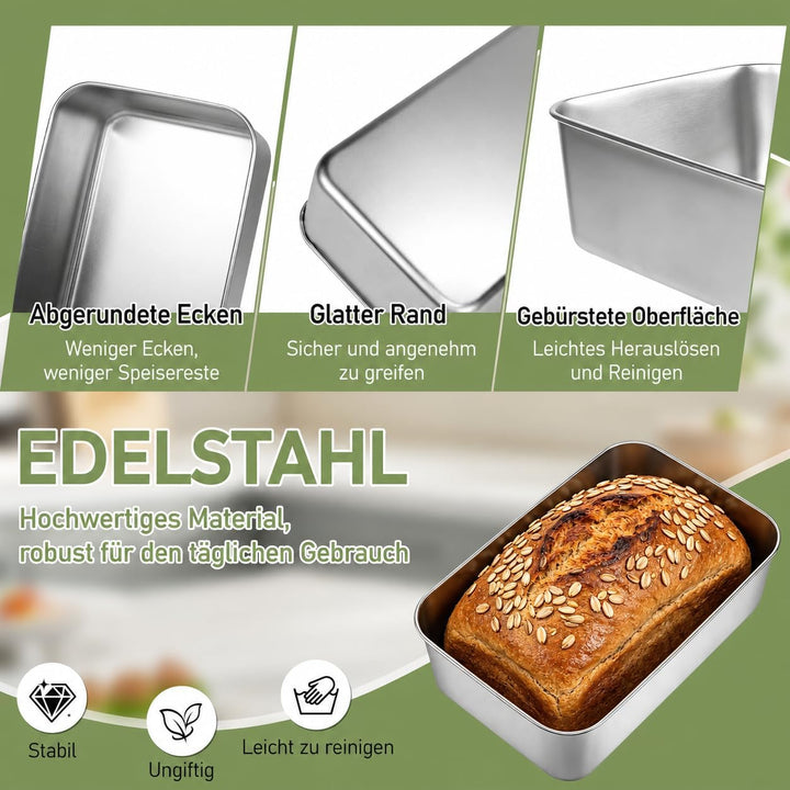 8er Set Kastenform Edelstahl, 22 x 15 x 6,5 cm Backform ohne Beschichtung, Edelstahl-Kastenformen Br