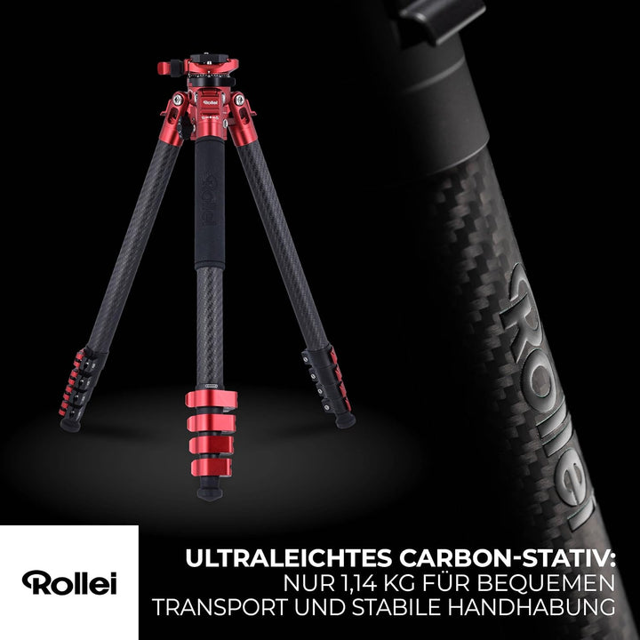 Rollei Easy Traveler Carbonstativ - 5 kg Tragkraft, 160 cm Höhe, Ultraleicht, Kompakt, Mühelose Fest