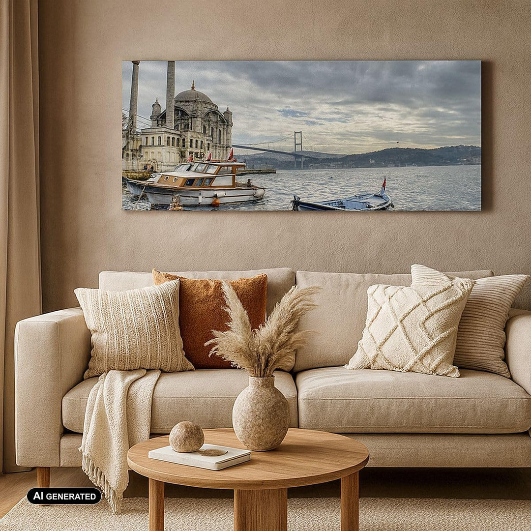 Wandbilder Dekoration Wohnzimmer Architektur asien boot brücke Panorama Bilder auf Leinwand 120x50cm