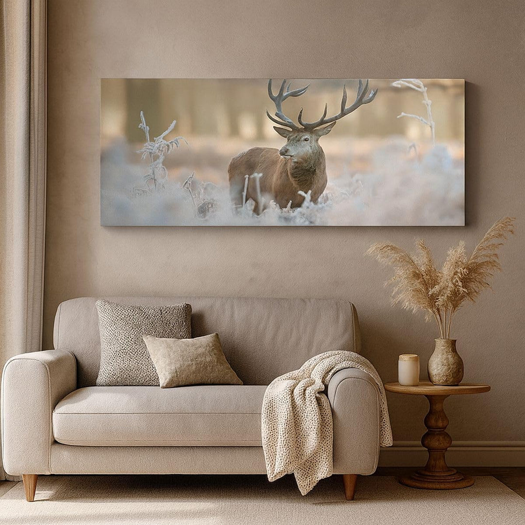 Panorama Bilder auf Leinwand 100x40cm Leinwandbild Hirsch Wald Natur Gross Wanddeko Bild Schlafzimme
