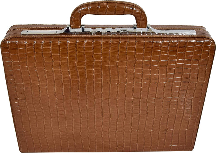 A1 FASHION GOODS Schlank Linie Braun Leder Attache Fall Croc-Druck Aktentasche Dual Lock Bürotasche
