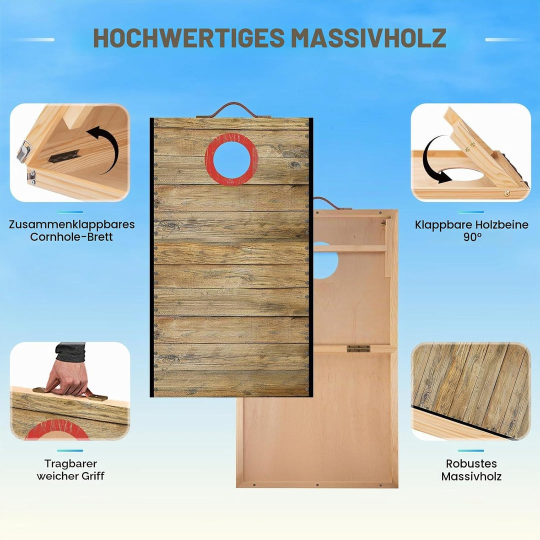 NZQXJXZ Cornhole Spiel Outdoor, 60 x 30 cm Massivholz Premium Corn Hole Boards mit 6 Cornhole Säckch