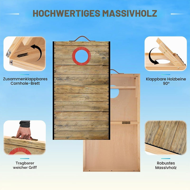 NZQXJXZ Cornhole Spiel Outdoor, 60 x 30 cm Massivholz Premium Corn Hole Boards mit 6 Cornhole Säckch