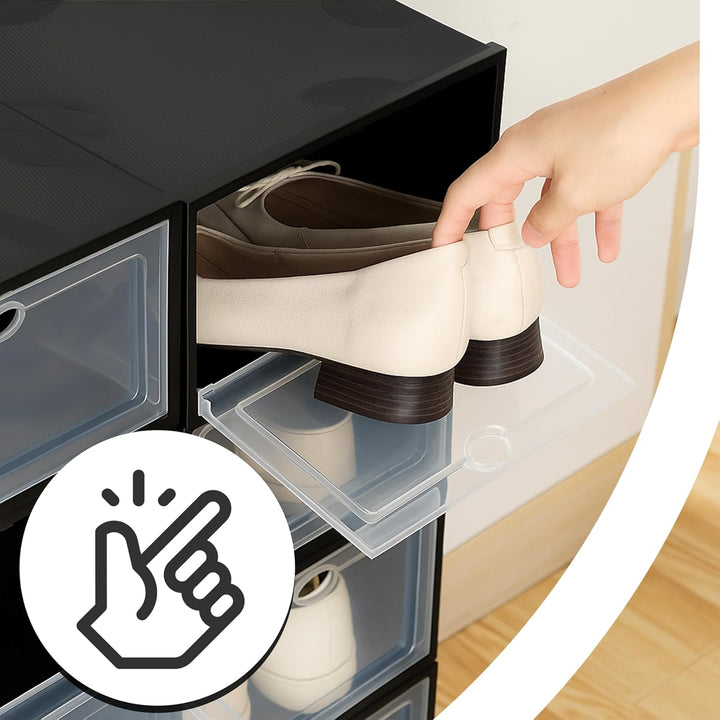 Retoo Schuhboxen Organizer Stapelbar – Transparente Aufbewahrungsboxen aus Kunststoff mit Griffen –