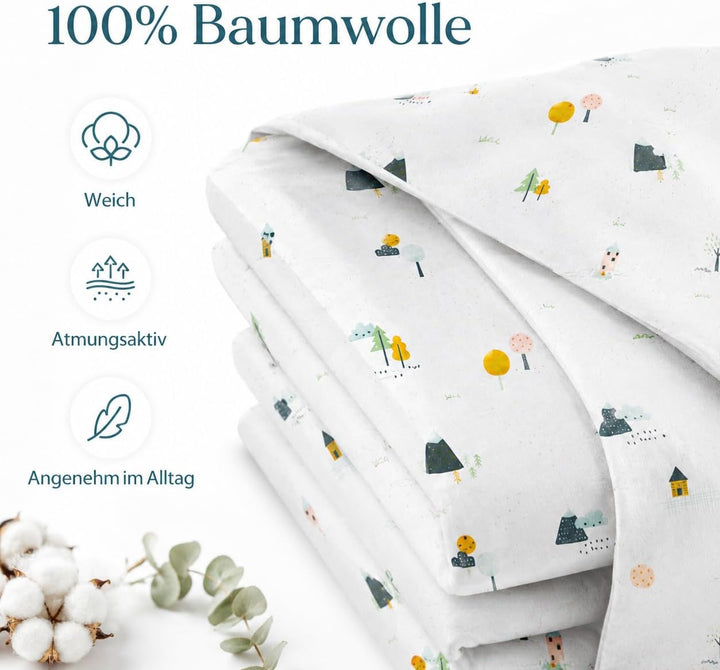 various Wendbare Babybettwäsche-Sets (60 x 120 cm), 100% Baumwolle, bestehend aus Bettbezug und Kiss