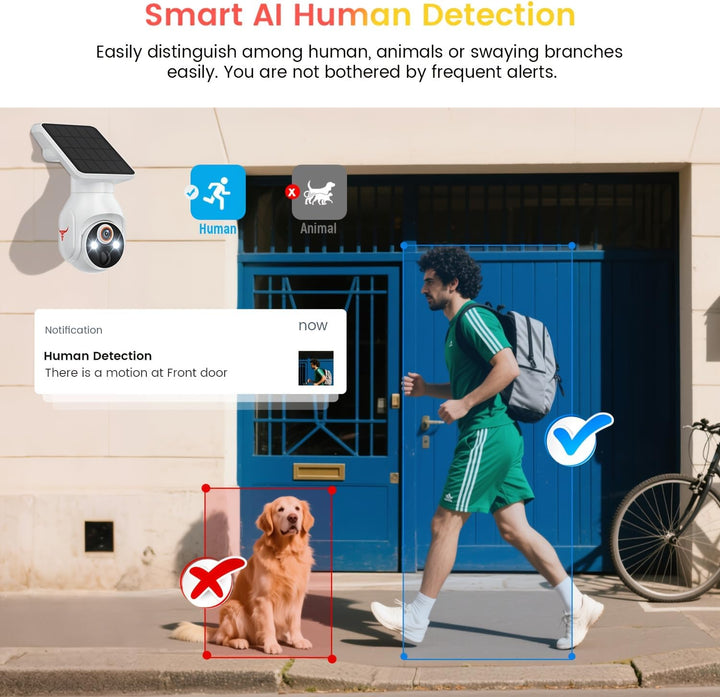 WiFi 1080p Security Camera with Solar Power, Smart Security Camera With 2-Way Audio, Wall Mounted, W