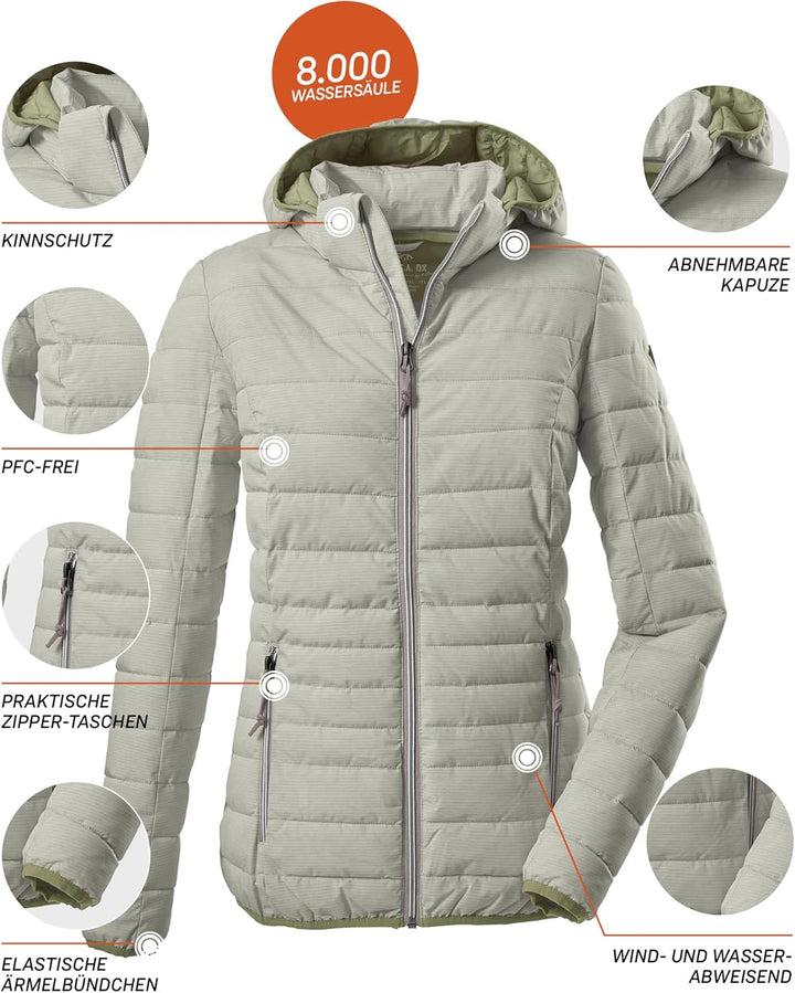G.I.G.A. DX Damen Uyaka Stripe Casual Funktionsjacke In Daunenoptik Mit Abzippbarer Kapuze 44 pistaz