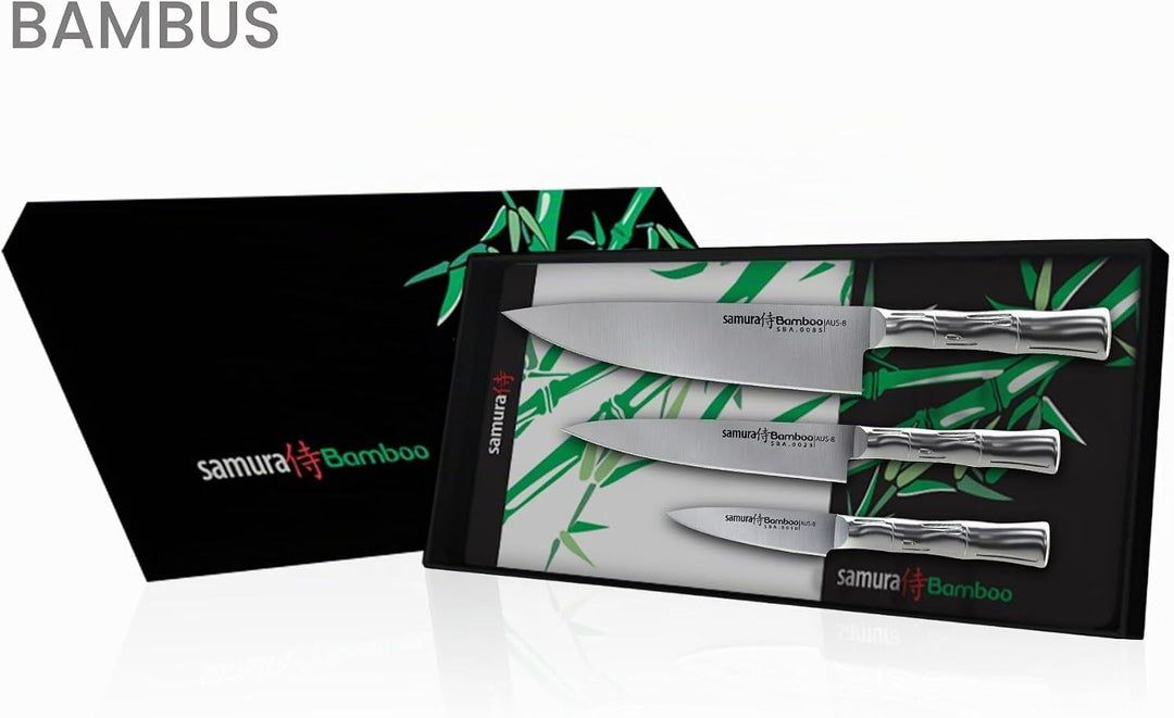 SAMURA Profi Messer Geschenk Set Ultra-scharf, aus japanisch AUS 8 Edelstahl, 18 cm Klinge, Stahl Ha