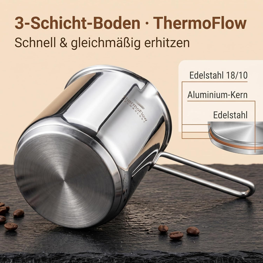 ROSMARINO Edelstahl-Induktions-Mokka-Kanne 1225 ml - model - 2025 - Moderne Türkische Cezve-Kaffeeka