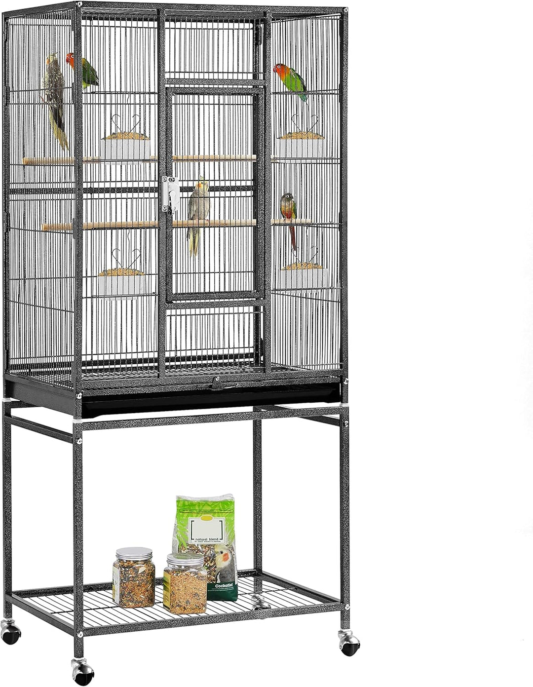 Yaheetech Vogelvoliere Vogelkäfig Voliere Vogelhaus mit Rollen für Nymphensittiche, Papageien Schwar