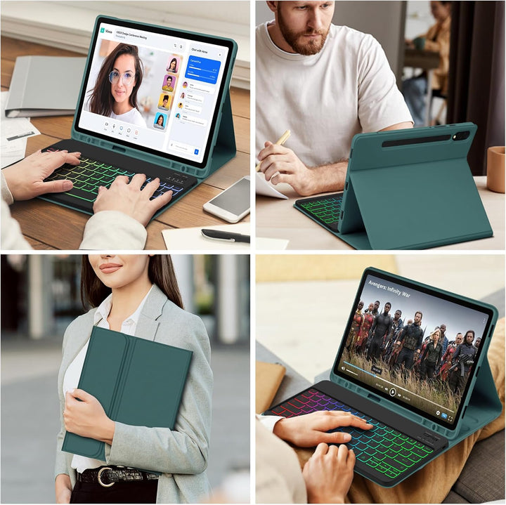 Bettdow für Samsung Galaxy Tab S10+/S10 Plus Tastatur Hülle, QWERTZ Layout Abnehmbarer Beleuchtete T