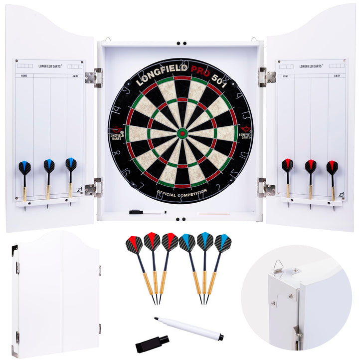Holz Dartschrank, sisal Dartscheibe, inbegriffen 6 Darts 18gr und Zubehör weiss