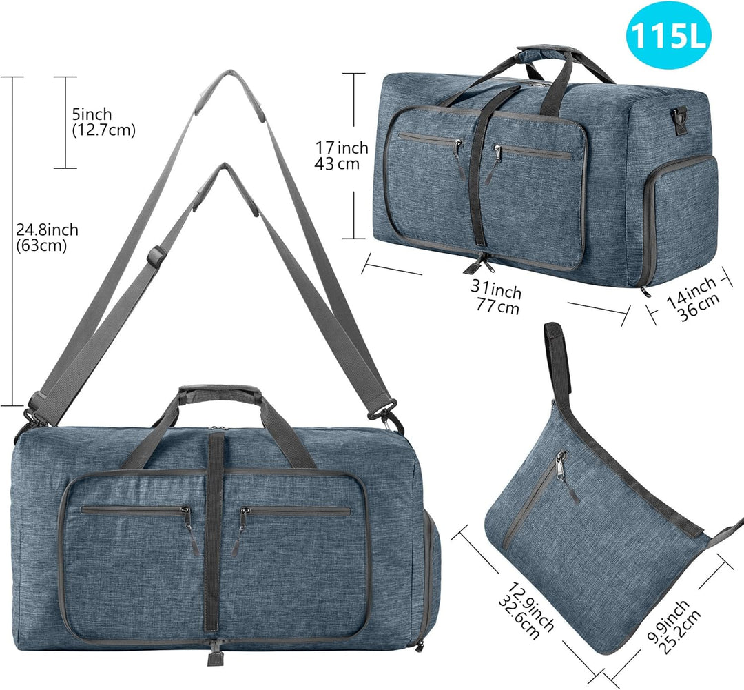 Vomgomfom Leichte Faltbare Reisetasche Gross 115L Sporttasche Damen Herren mit Schuhfach, Travel Duf