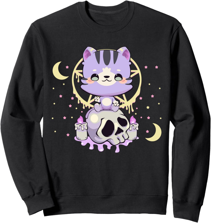 Pastel Goth Kawaii Katze Okkultes Baphomet Pentagramm Sweatshirt