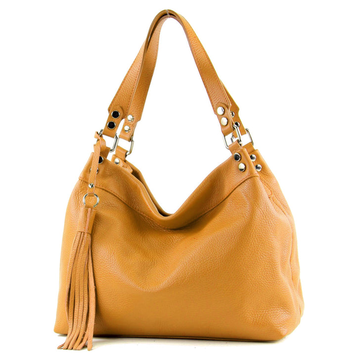 modamoda de T201 Damen Leder Schultertasche Handtasche, handmade in Italy Camel, Camel