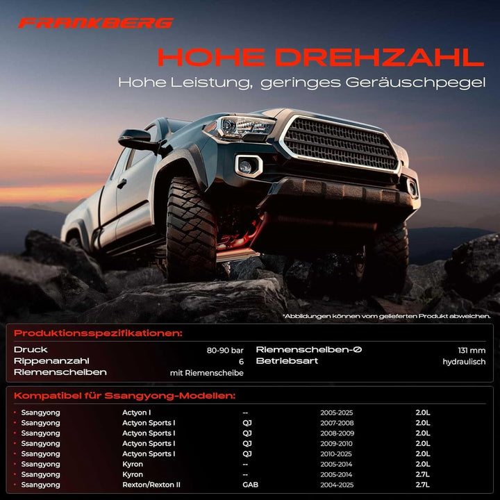 Frankberg Servopumpe Hydraulisch Lenkung mit Riemenscheiben Kompatibel mit Actyon I 2.0L 2005-Heute