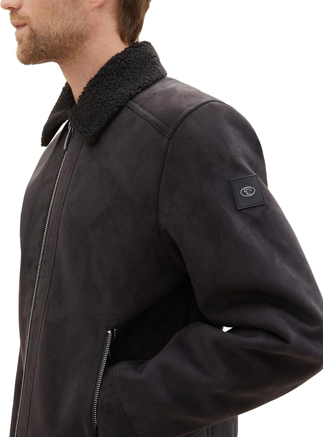 TOM TAILOR Herren Fake-Lederjacke mit Teddy-Kragen S 29999 - Black, S 29999 - Black