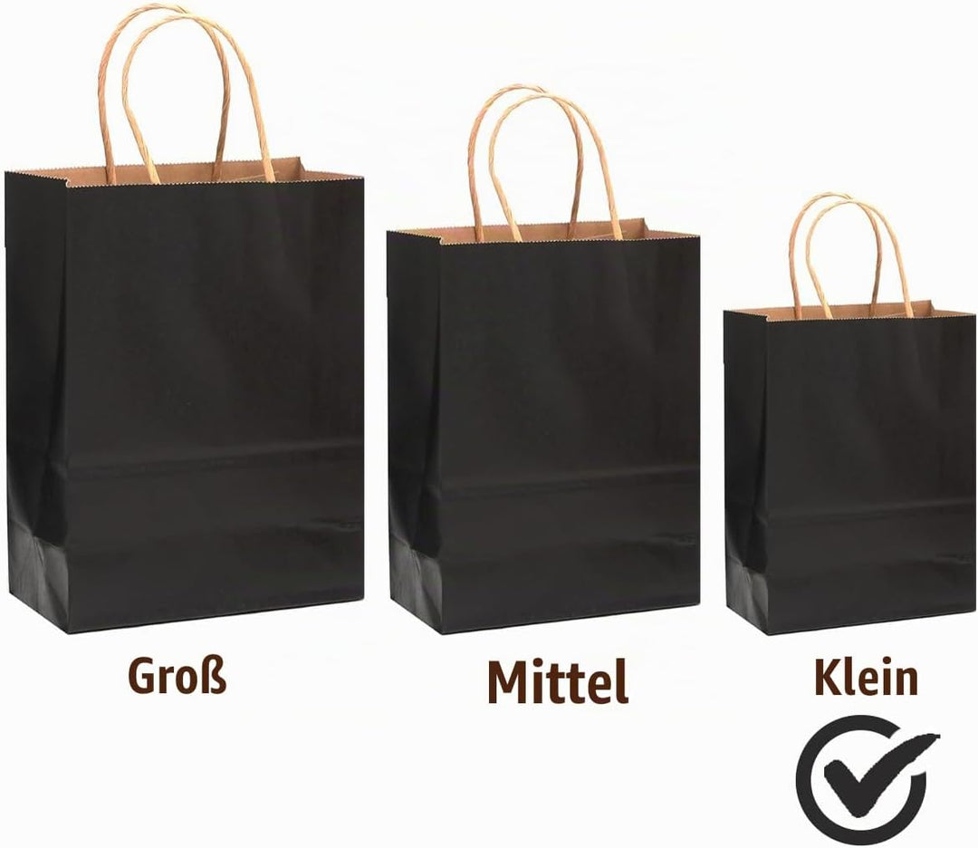 Gcardist 100-Packs schwarzes Geschenk Taschen mit Griffen Bulk 8.3"x6"x3.15" kleine Grösse Kraftpapi