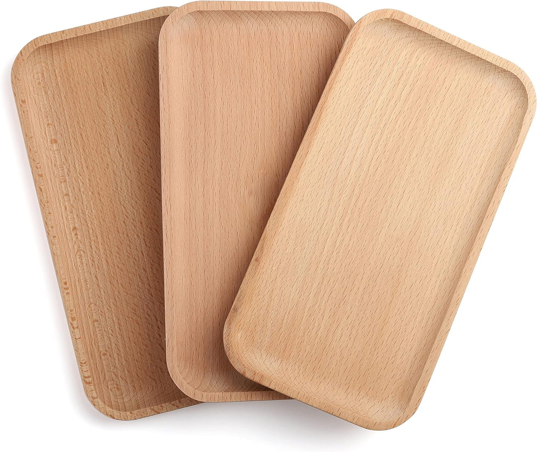 zeeooil Servierplatte aus Holz, 3 Stück, 24,8 cm, rechteckig, Serviertablett aus Holz, Charcuterie-B