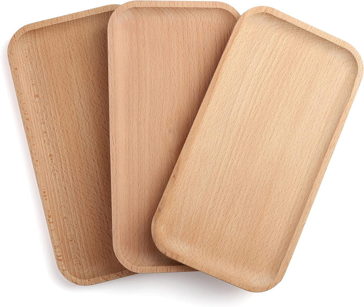zeeooil Servierplatte aus Holz, 3 Stück, 24,8 cm, rechteckig, Serviertablett aus Holz, Charcuterie-B