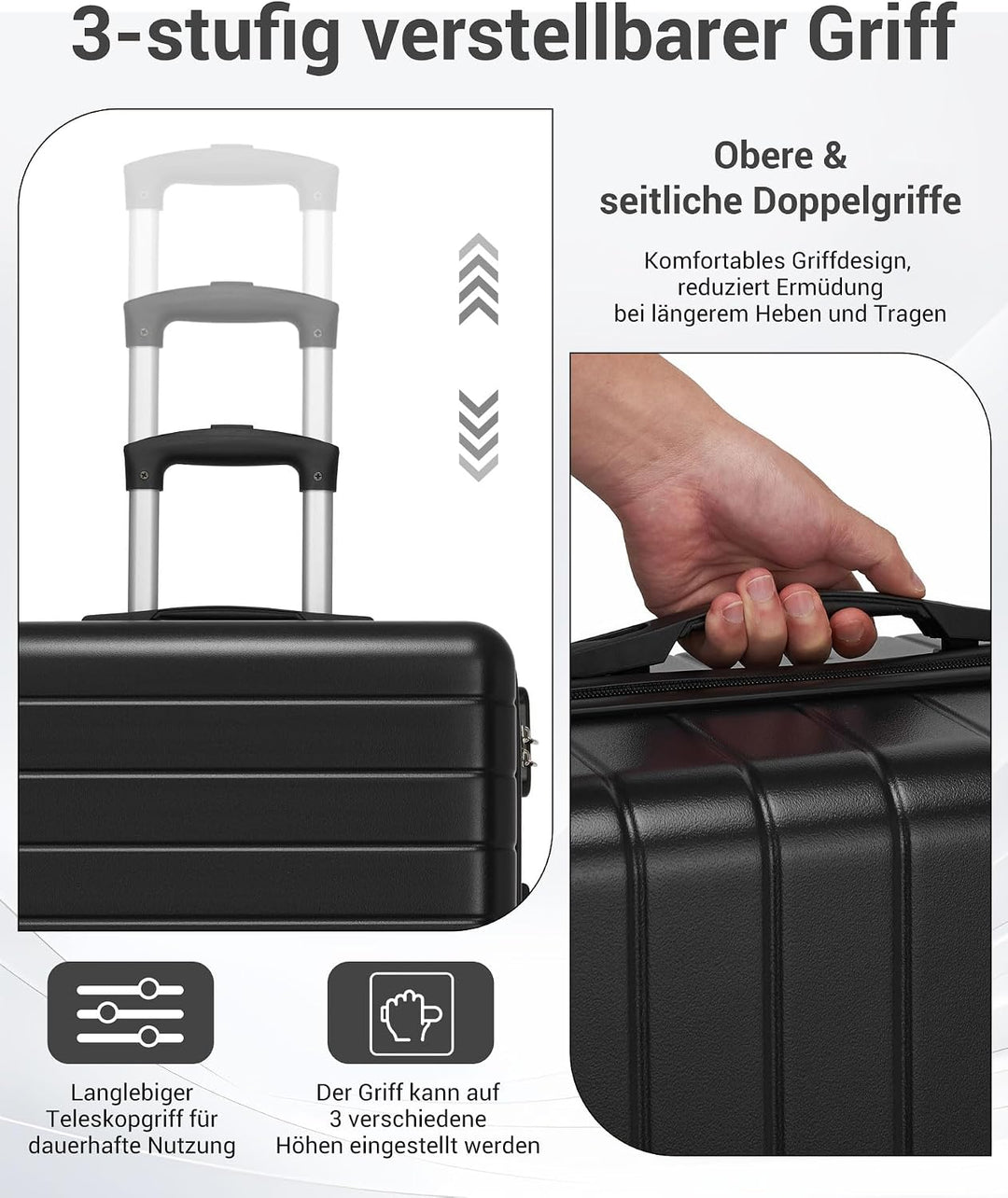 Koffer Set 3-teilig, Leichte ABS+PC-Hartschalenkoffer mit 4 Rollen | Leichte ABS+PC-Hartschale, pass