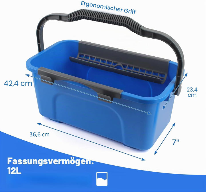 Fensterreiniger Set mit Putzeimer 12L, 35cm Fensterabzieher & 38cm Fenster Einwascher mit 155cm Lang