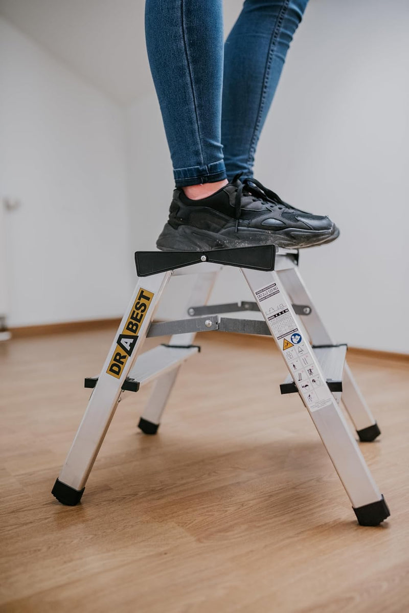 DRABEST Trittleiter Klapptritt Aluleiter Haushaltsleiter beidseitig begehbar 2 x 2 Stufen bis 125 kg