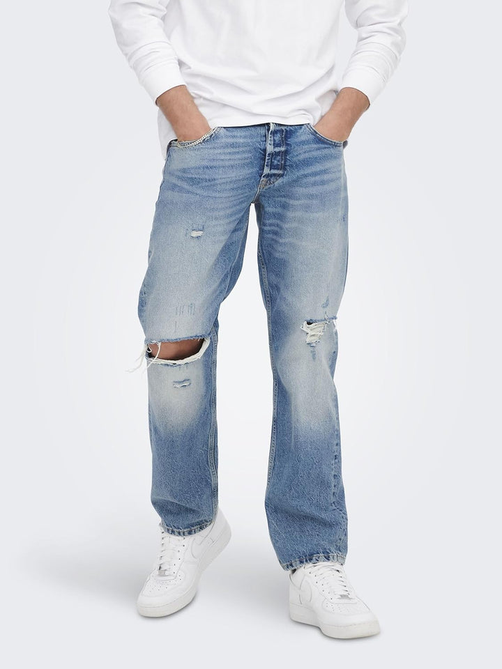ONLY & SONS Male Normal geschnitten Jeans ONSEDGE Mid Rise Gerade geschnitten Jeans 30W / 34L Light