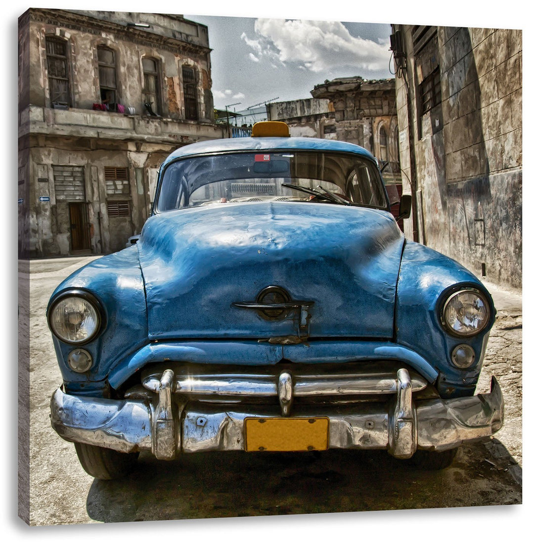 Pixxprint Blaue Schönheit in Cuba 70x70cm Leinwandbild Wandbild Kunstdruck, 70x70