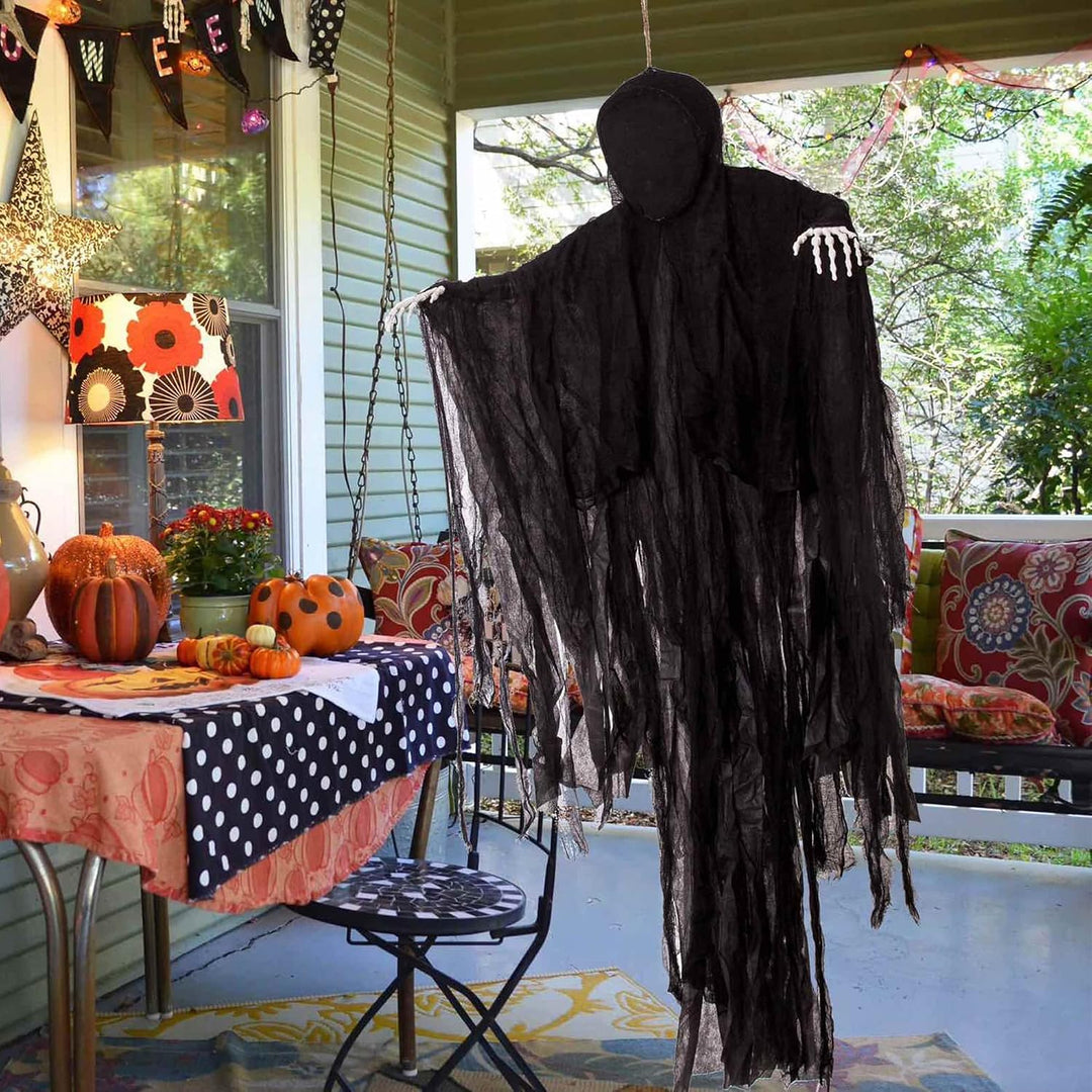 JOYIN 152,4 cm Halloween dunkler hängender Sensenmann, gesichtsloser Geist in schwarzer Horrorrobe f
