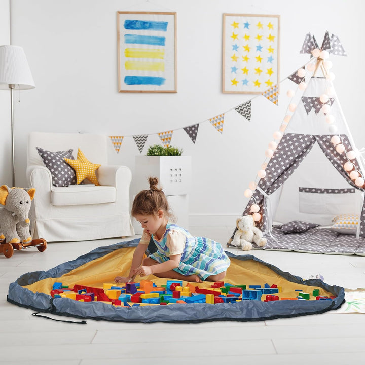 Relaxdays Aufräumsack mit Spieldecke, Spielzeug Aufbewahrung, Kinder, aufgeräumtes Kinderzimmer, HxD