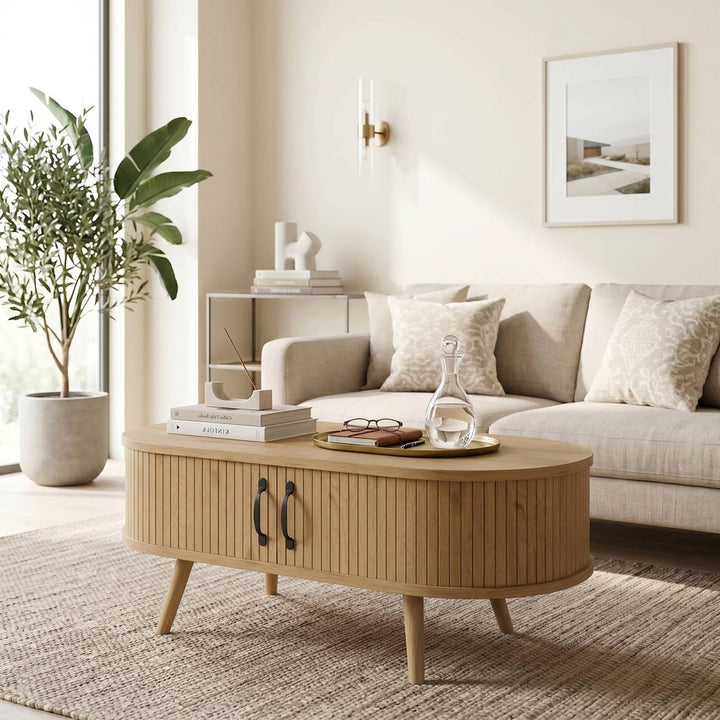 Ovaler Couchtisch Wohnzimmertisch, Living Room Table,Coffe Table,Multifunktionaler Tisch mit 2 Schie