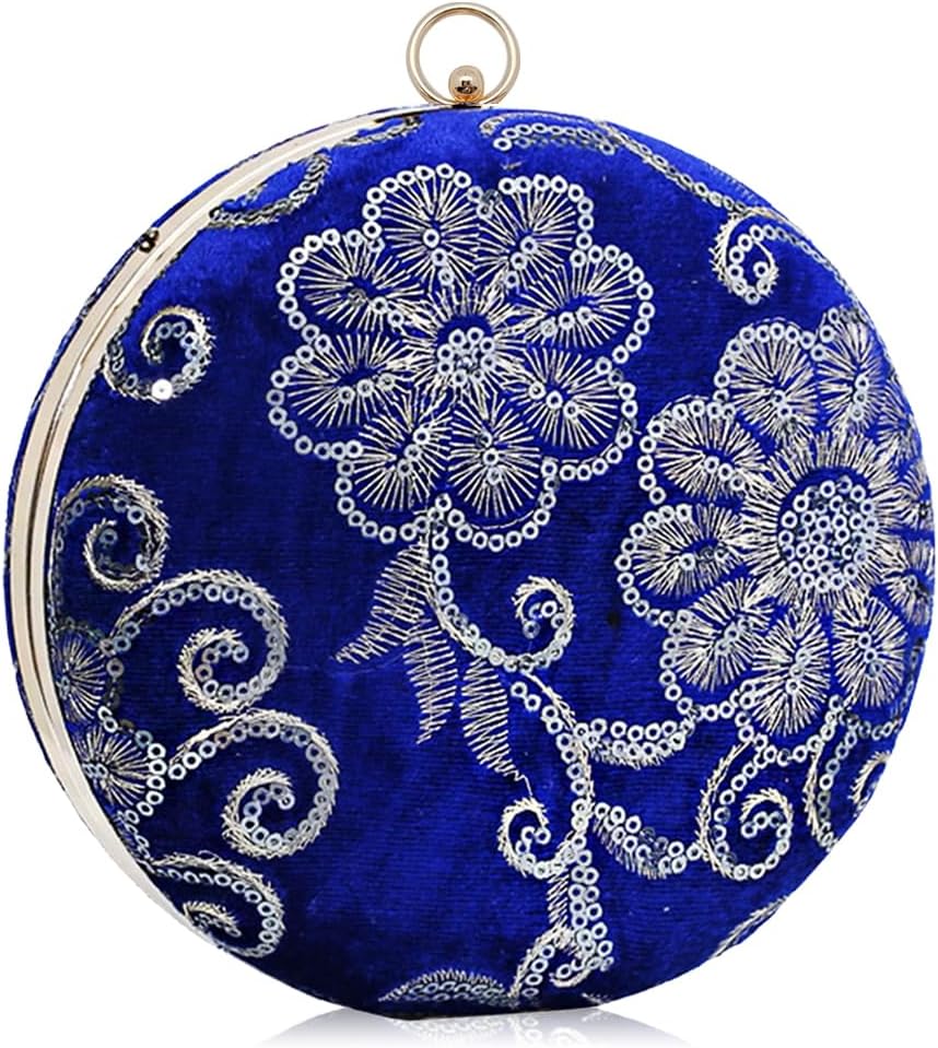 CORIOS Damen Rund Abendtasche Samt Clutch Bag Brauttasche Blume Schultertasche Luxus Handgelenktasch
