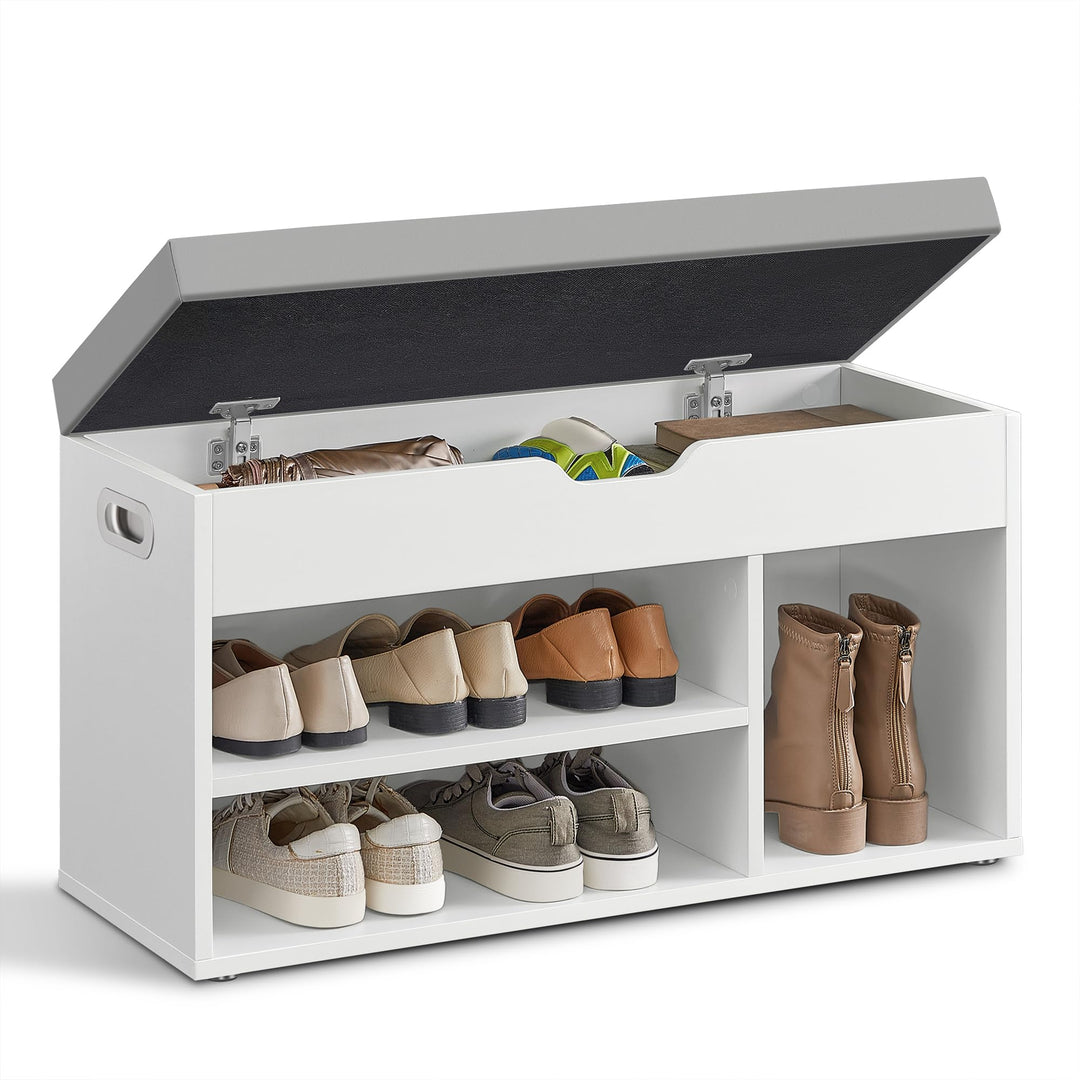 VASAGLE Schuhbank mit Sitzfläche, Sitzbank mit Stauraum, gepolstert, Fach unter Sitzkissen, Schuhreg