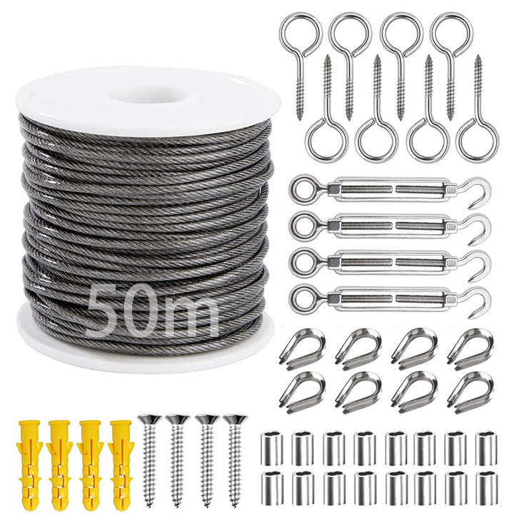 50m Drahtseil Set,304 Edelstahl Seil,Edelstahlseil,Rankhilfe Drahtseil Edelstahl,Spannschloss,Spanne