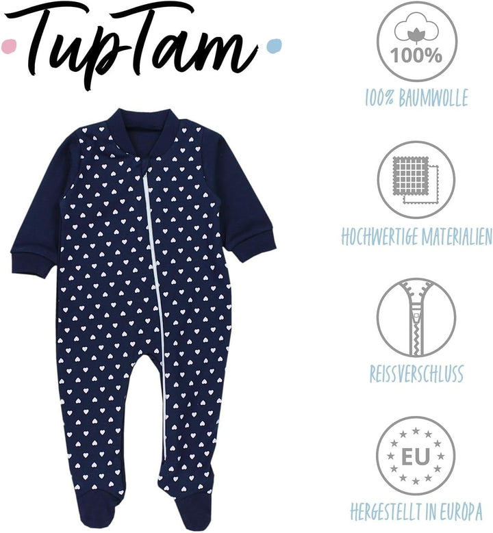 TupTam Baby Unisex Schlafstrampler Mädchen Schlafanzug mit Fuss Jungen Spieler 3er Pack 56 Herzen Du