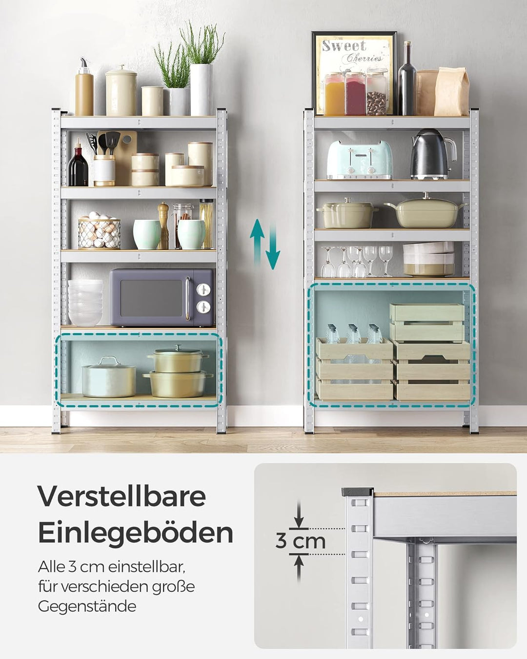 SONGMICS Schwerlastregal, 2er Set, Kellerregal, Lagerregal, 30 x 75 x 150 cm, Regal mit Stahlgestell