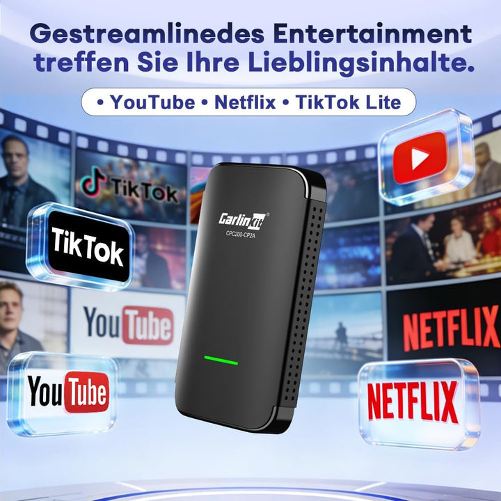 Carlinkit CP2A Pro Wireless CarPlay Adapter–Unterstützt für Netflix/YouTube/TikTok Lite Streaming we