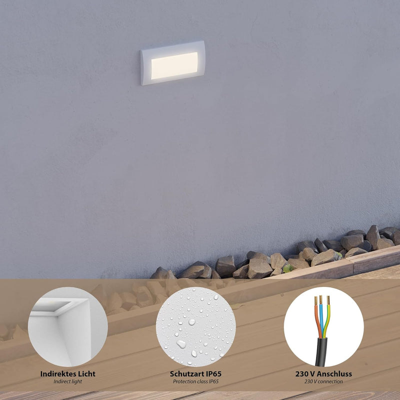 ledscom.de LED Wandeinbauleuchte ZIBAL, Downlight für aussen, IP65 matt, 140 x 70mm, 3,3 W, 223lm, k