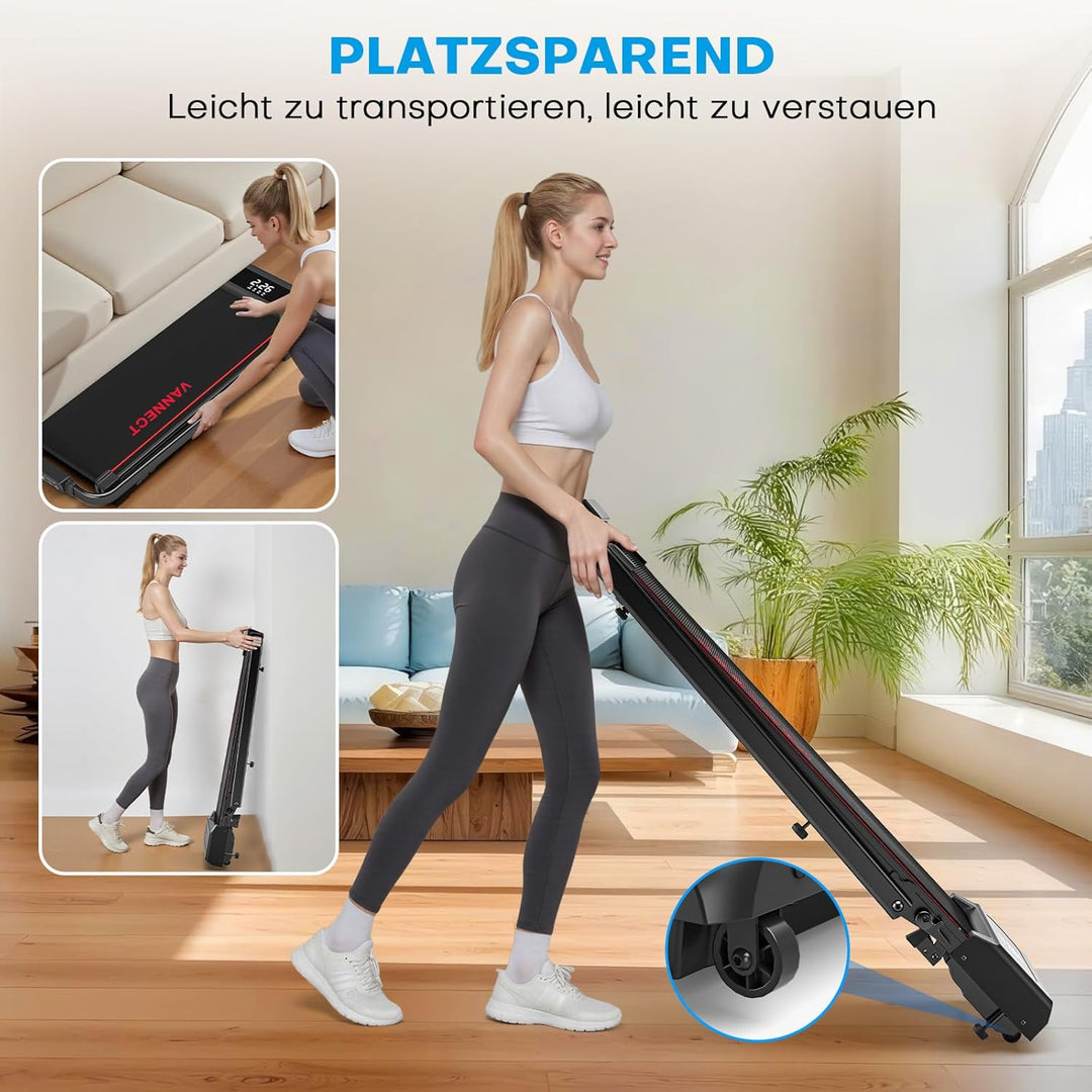 Laufband für Zuhause, VANNECT Walking Pad, 1-12 km/h Klappbares Laufband mit 9% Steigung, Ultra-Leis