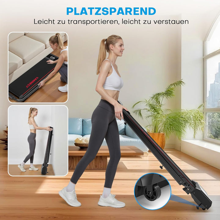 Laufband für Zuhause, VANNECT Walking Pad, 1-12 km/h Klappbares Laufband mit 9% Steigung, Ultra-Leis