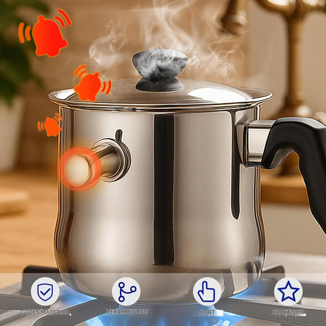 Milchtopf Induktion mit Deckel, Doppelwandiger Simmertopf aus Edelstahl, Wasserbad Topf mit Pfeiffun